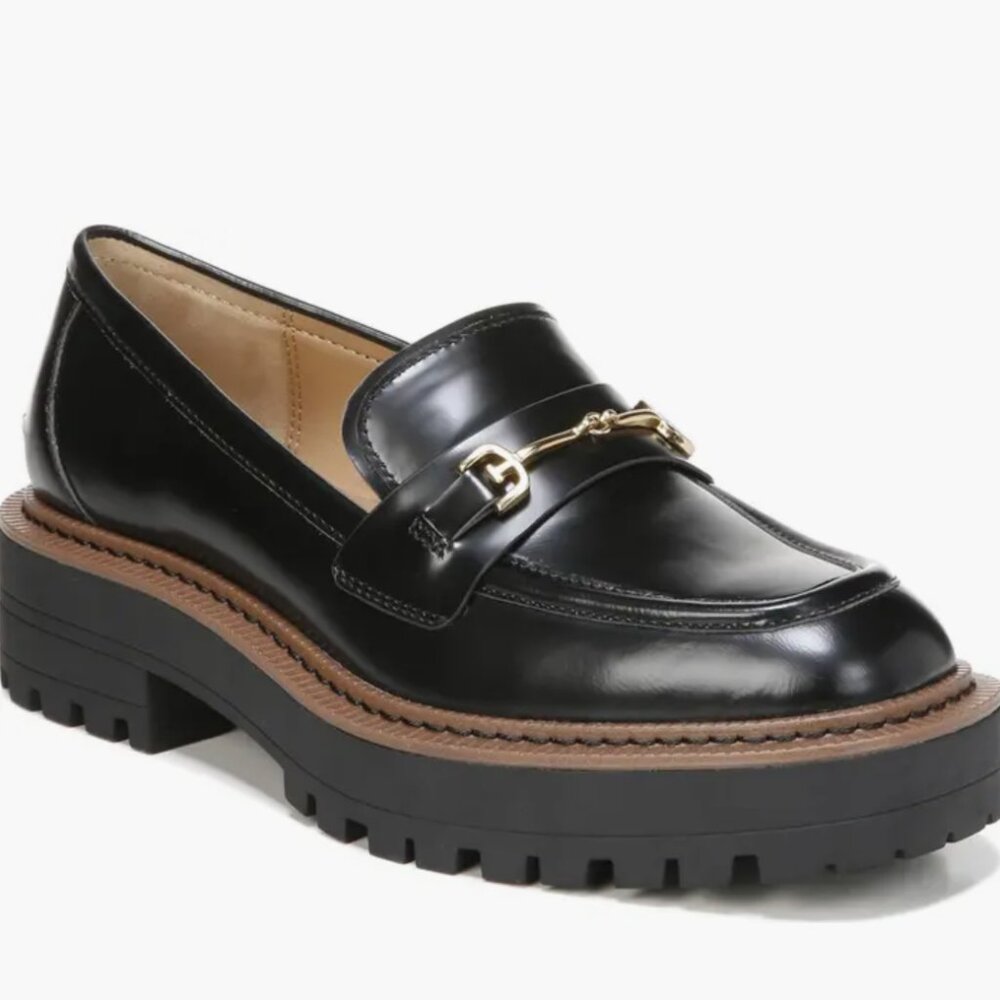 SAM EDELMAN Laurs Platform Lug Sole Chunky Leather Loafer in Black Size 7